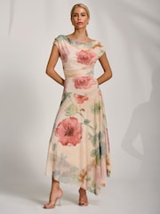 Jolie Moi Yellow Asymmetrical Draped Mesh Maxi Dress - Image 5 of 6