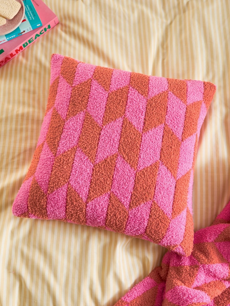 Furn Pink Pop Olsen Geometric Feather Filled Cushion - Image 1 of 5