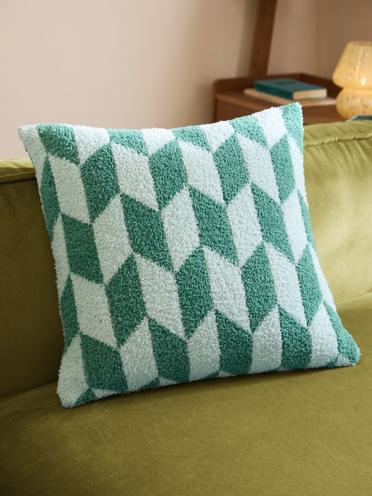 Furn Good For You Green Olsen Geometric Feather Filled Cushion - Image 1 of 5