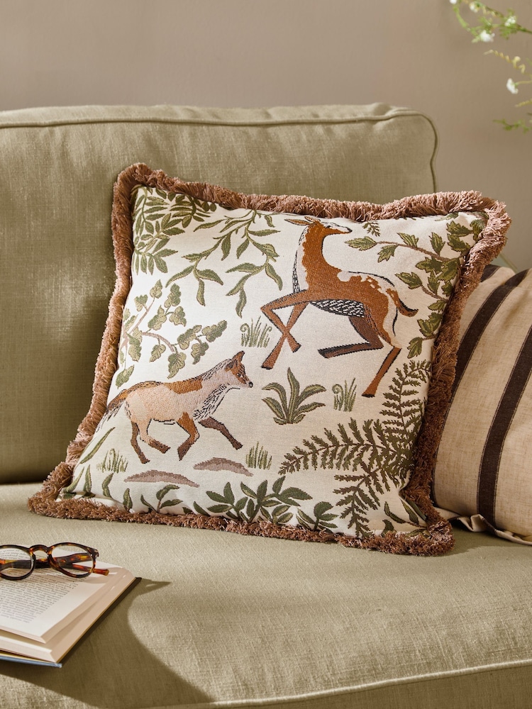 Wylder Willow Fable Fox and Deer Embroidered Fibre Filled Cushion - Image 1 of 6