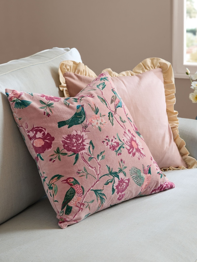 Wylder Blushed Rose Aviary Cotton Velvet Fibre Filled Cushion - Image 1 of 4