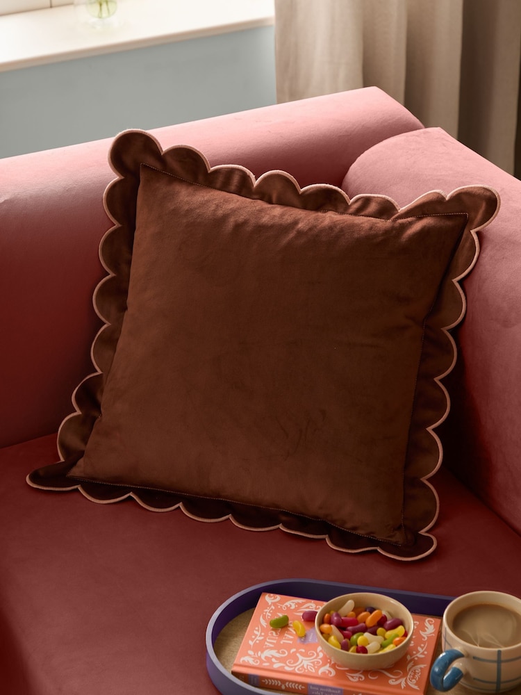 Furn Lil Scallop Velvet Fibre Filled Cushion - Image 1 of 6 Furn Lil Scallop Velvet Fibre Filled Cushion - Image 1 of 6