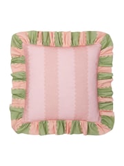 Wylder Pink/Green Birdie Stripe Ruffle Fibre Filled Cushion - Image 2 of 4