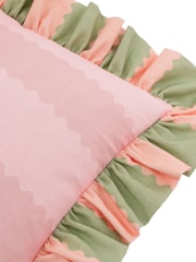 Wylder Pink/Green Birdie Stripe Ruffle Fibre Filled Cushion - Image 3 of 4