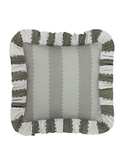 Wylder Bay Green/Mist Birdie Stripe Ruffle Feather Filled Cushion - Image 2 of 4