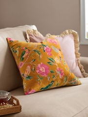 Wylder Gold Aviary Cotton Velvet Fibre Filled Cushion - Image 1 of 3