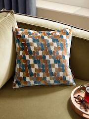 Furn Ginger Metro Blocks Velvet Jacquard Fibre Filled Cushion - Image 1 of 6