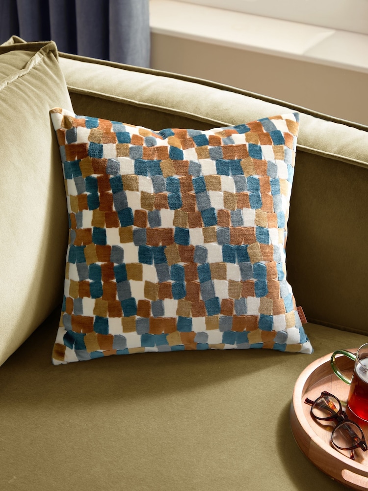 Furn Ginger Metro Blocks Velvet Jacquard Fibre Filled Cushion - Image 1 of 6
