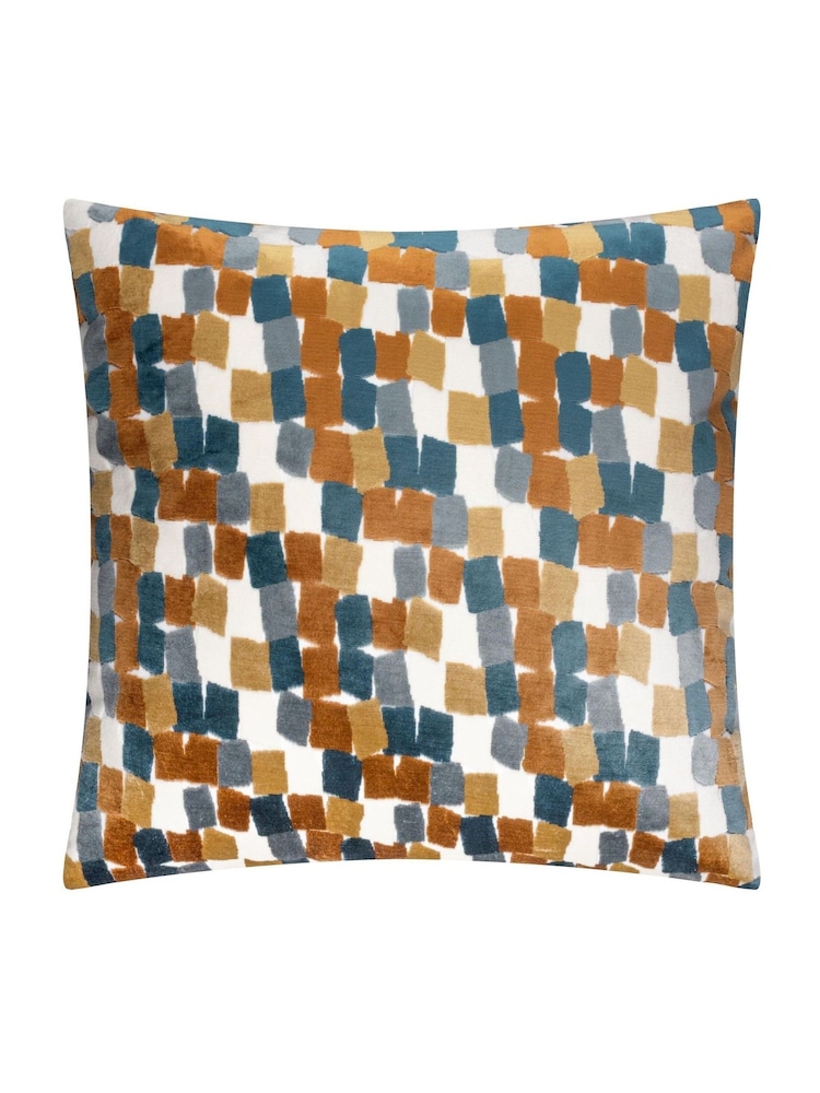 Furn Ginger Metro Blocks Velvet Jacquard Fibre Filled Cushion - Image 2 of 6