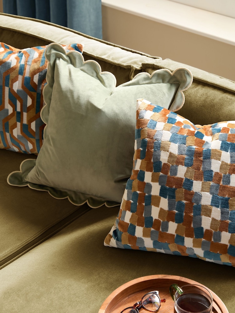 Furn Ginger Metro Blocks Velvet Jacquard Fibre Filled Cushion - Image 6 of 6