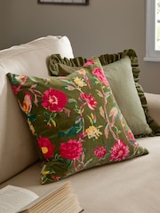 Wylder Woodgrove Green Aviary Cotton Velvet Feather Filled Cushion - Image 1 of 4
