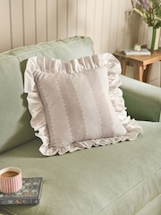 Wylder Oat/Milk Birdie Stripe Ruffle Feather Filled Cushion - Image 1 of 4