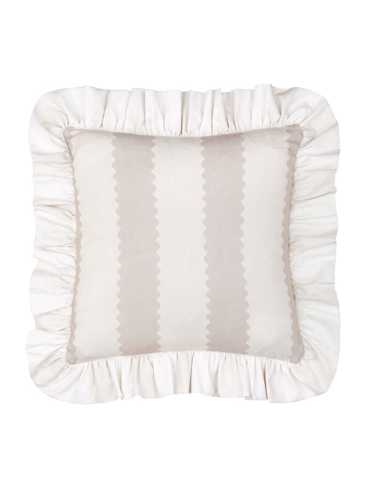 Wylder Oat/Milk Birdie Stripe Ruffle Feather Filled Cushion - Image 2 of 4 Wylder Oat/Milk Birdie Stripe Ruffle Feather Filled Cushion - Image 2 of 4