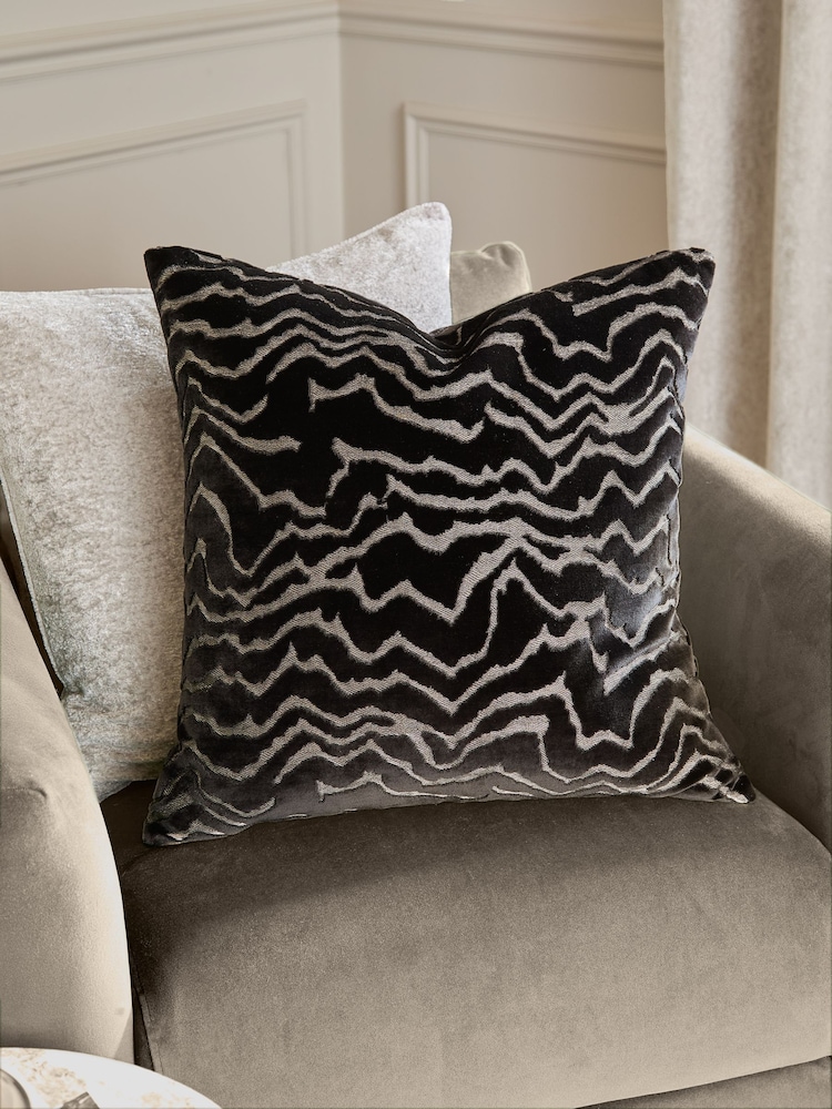 Paoletti Jet Tierra Cut Velvet Fibre Filled Cushion - Image 1 of 5