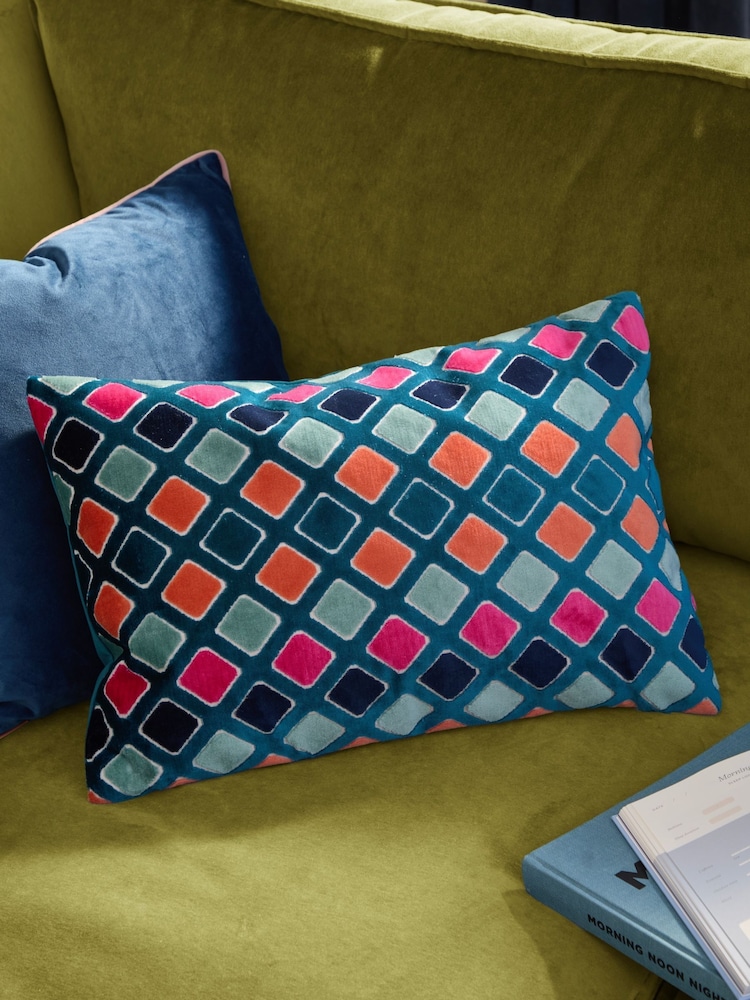 Furn Metro Diamond Velvet Feather Filled Cushion - Image 1 of 6