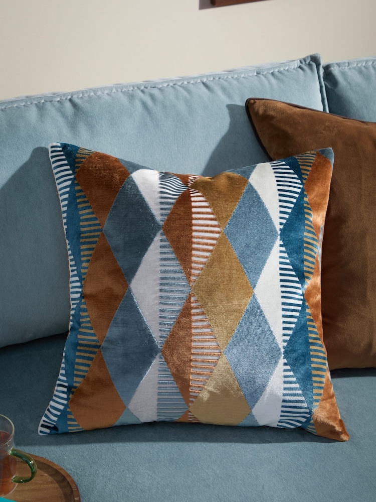 Furn Ginger Metro Harlequin Velvet Fibre Filled Cushion - Image 1 of 6