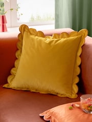 Furn Lemon or Ginger Lil Scallop Velvet Fibre Filled Cushion - Image 1 of 6