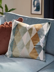 Furn Green Metro Harlequin Velvet Fibre Filled Cushion - Image 1 of 5