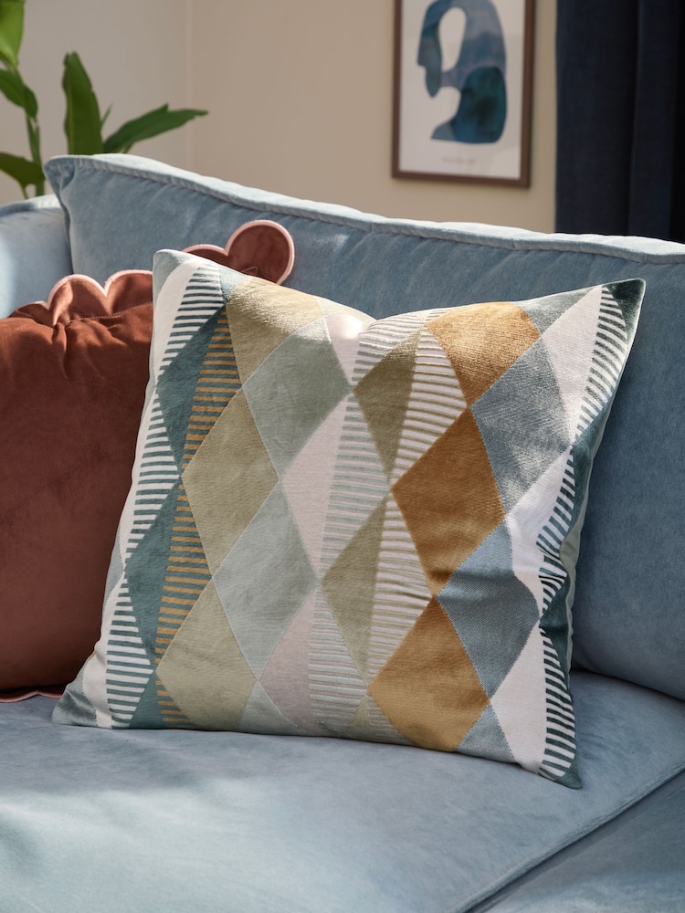 Furn Green Metro Harlequin Velvet Fibre Filled Cushion - Image 1 of 5