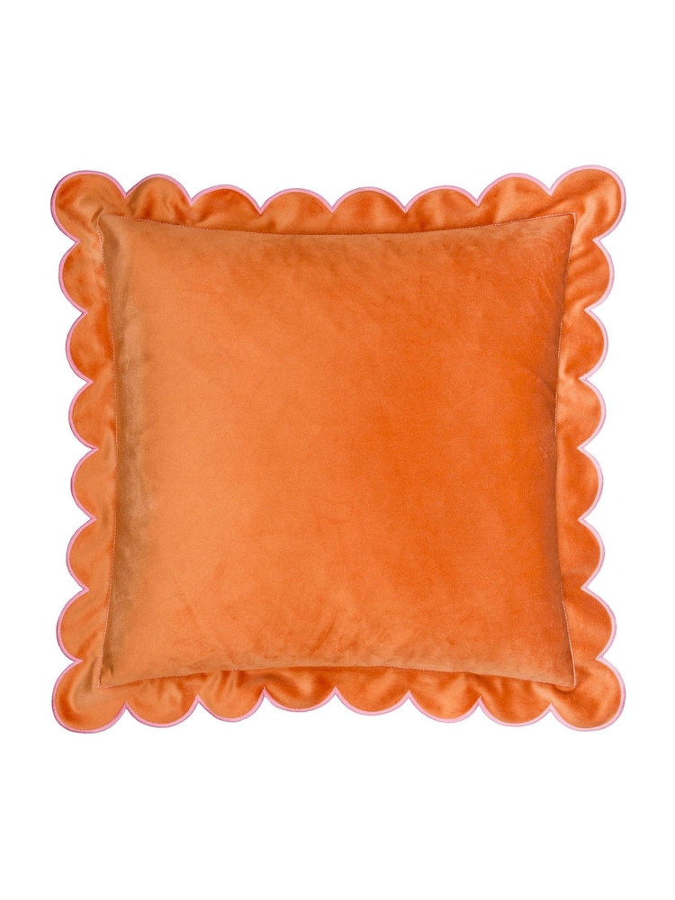Furn Orange or Pink Lil Scallop Velvet Fibre Filled Cushion - Image 2 of 6