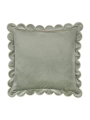 Furn Green/Natural Lil Scallop Velvet Fibre Filled Cushion 45x45cm - Image 2 of 6