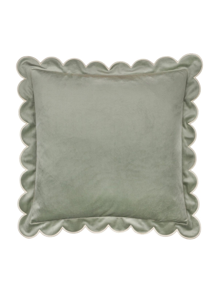 Furn Green/Natural Lil Scallop Velvet Fibre Filled Cushion 45x45cm - Image 2 of 6