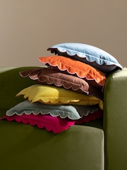 Furn Green/Natural Lil Scallop Velvet Fibre Filled Cushion 45x45cm - Image 6 of 6