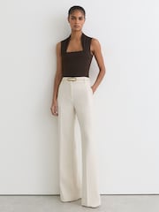 Reiss Chocolate Brown Harri Square-Neck Ruched Sleeveless Top - Image 3 of 6