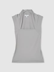 Reiss Grey Harri Square-Neck Ruched Sleeveless Top - Image 2 of 6