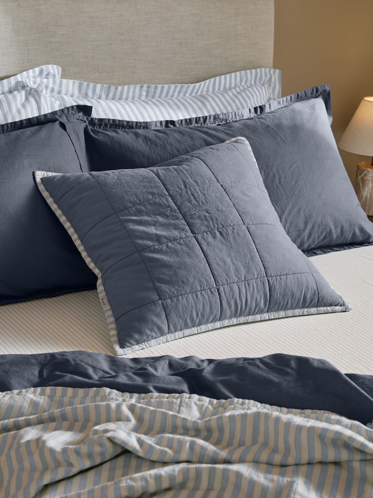 Yard Mineral / Denim Blue Hebden Stripe Cotton Fibre Filled Cushion 55x55cm - Image 1 of 7