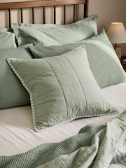 Yard Eucalyptus / Bay Green Hebden Stripe Cotton Fibre Filled Cushion 55x55cm - Image 1 of 4