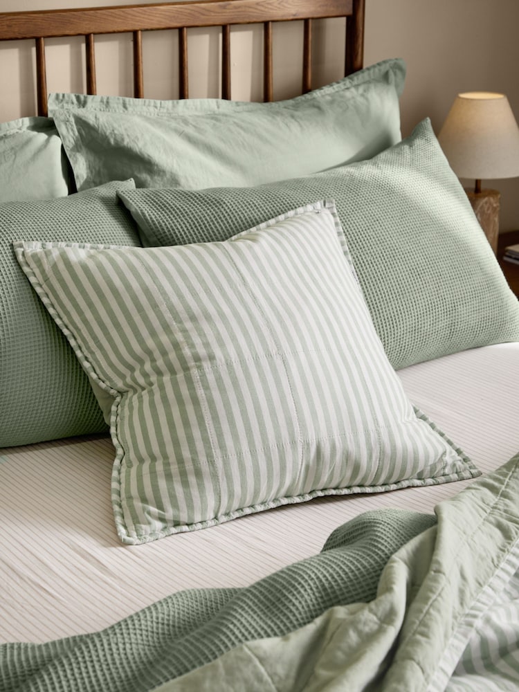 Yard Eucalyptus / Bay Green Hebden Stripe Cotton Fibre Filled Cushion 55x55cm - Image 2 of 4 Yard Eucalyptus / Bay Green Hebden Stripe Cotton Fibre Filled Cushion 55x55cm - Image 2 of 4