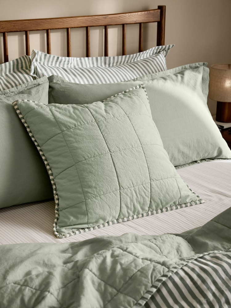 Yard Forest / Bay Green Hebden Stripe Cotton Feather Filled Cushion 55x55cm - Image 1 of 4 Yard Forest / Bay Green Hebden Stripe Cotton Feather Filled Cushion 55x55cm - Image 1 of 4