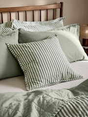 Yard Forest / Bay Green Hebden Stripe Cotton Feather Filled Cushion 55x55cm - Image 2 of 4
