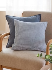 Yard Mineral Blue Lark Muslin Cotton Fibre Filled Cushion - Image 1 of 4