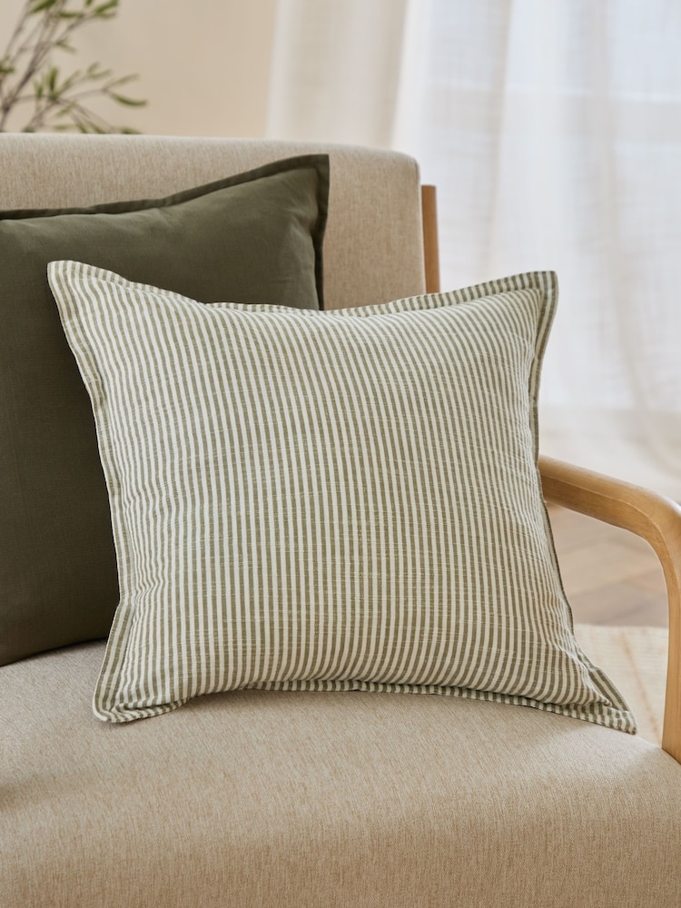 Yard Moss Truro Striped Cotton Feather Filled Cushion - Image 1 of 6 Yard Moss Truro Striped Cotton Feather Filled Cushion - Image 1 of 6
