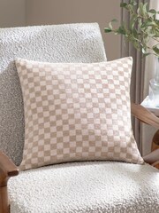 HÖEM Natural Larro Chenille Checkerboard Fibre Filled Cushion - Image 1 of 4