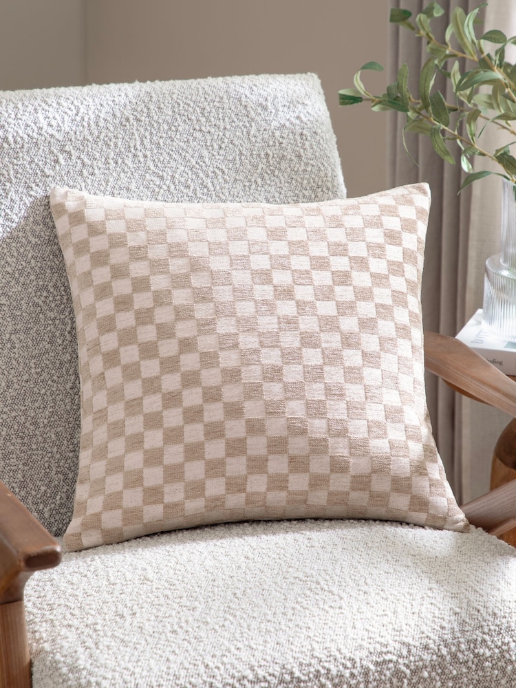 HÖEM Natural Larro Chenille Checkerboard Fibre Filled Cushion - Image 1 of 4