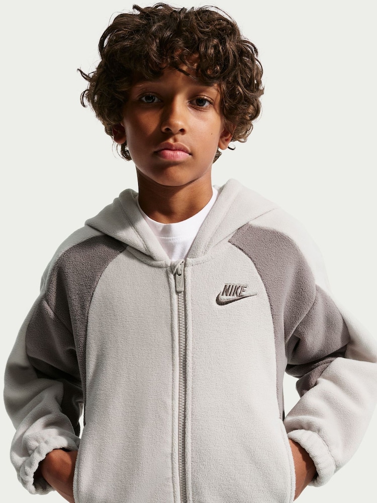 Nike Grey Club Winter Fleece Full-Zip Hoodie - Image 2 of 3 Nike Grey Club Winter Fleece Full-Zip Hoodie - Image 2 of 3