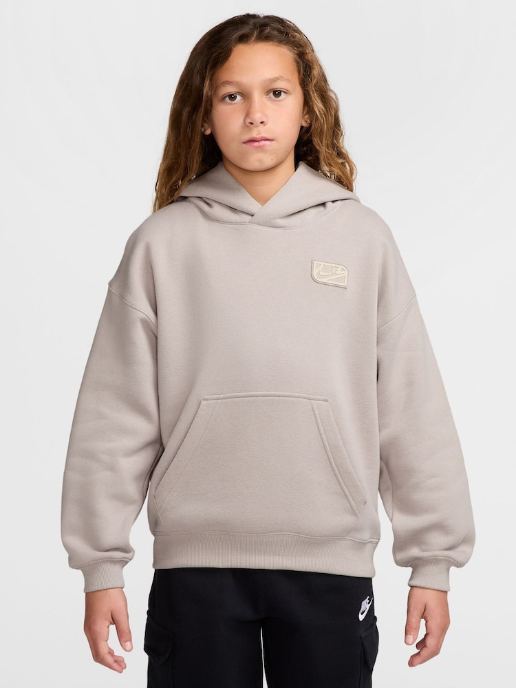 Nike Light Brown Logo Oversized Fleece Hoodie - Image 1 of 3 Nike Light Brown Logo Oversized Fleece Hoodie - Image 1 of 3