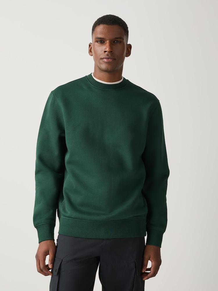 vert foncé - Ajustement régulier - Sweat-shirt épais en coton majoritaire à col rond - Image 1 de 7 vert foncé - Ajustement régulier - Sweat-shirt épais en coton majoritaire à col rond - Image 1 de 7