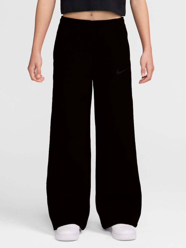 Nike Black Shine Studio Wide Leg Fleece Joggers - Image 1 of 3