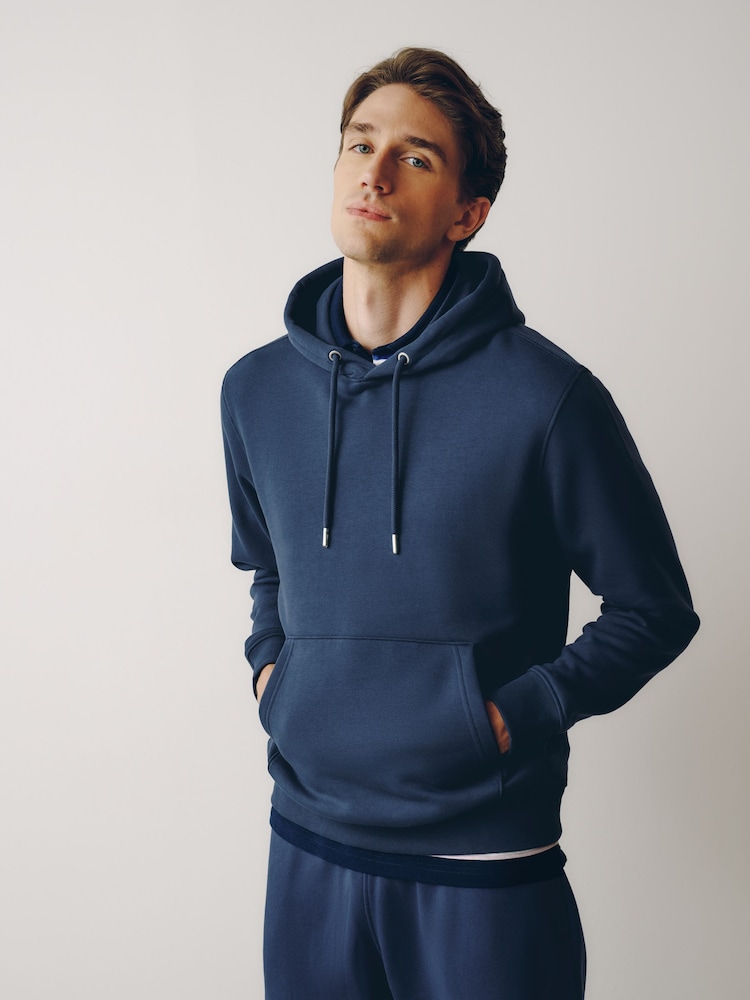Airforce Blue Regular Fit Heavyweight Cotton Rich Jersey Hoodie - Image 1 of 9 Airforce Blue Regular Fit Heavyweight Cotton Rich Jersey Hoodie - Image 1 of 9