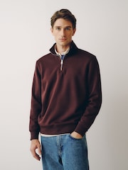 Burgundy Red Cotton Rich Jersey Quarter Zip Sweatshirt - Image 1 of 5