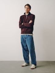Burgundy Red Cotton Rich Jersey Quarter Zip Sweatshirt - Image 2 of 5