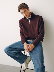 Burgundy Red Cotton Rich Jersey Quarter Zip Sweatshirt - Image 3 of 5