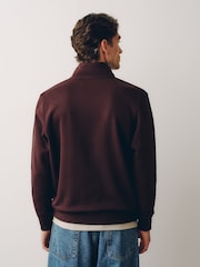 Burgundy Red Cotton Rich Jersey Quarter Zip Sweatshirt - Image 4 of 5