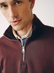 Burgundy Red Cotton Rich Jersey Quarter Zip Sweatshirt - Image 5 of 5