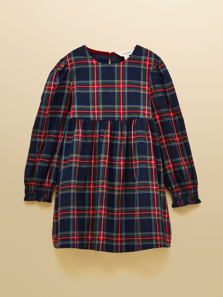 Joules Girls' Darla Navy Check Cord Long Sleeve Dress - Image 1 of 1