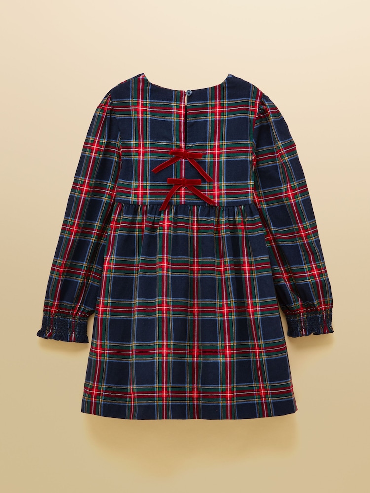 Joules Girls' Darla Navy Check Cord Long Sleeve Dress - Image 2 of 4